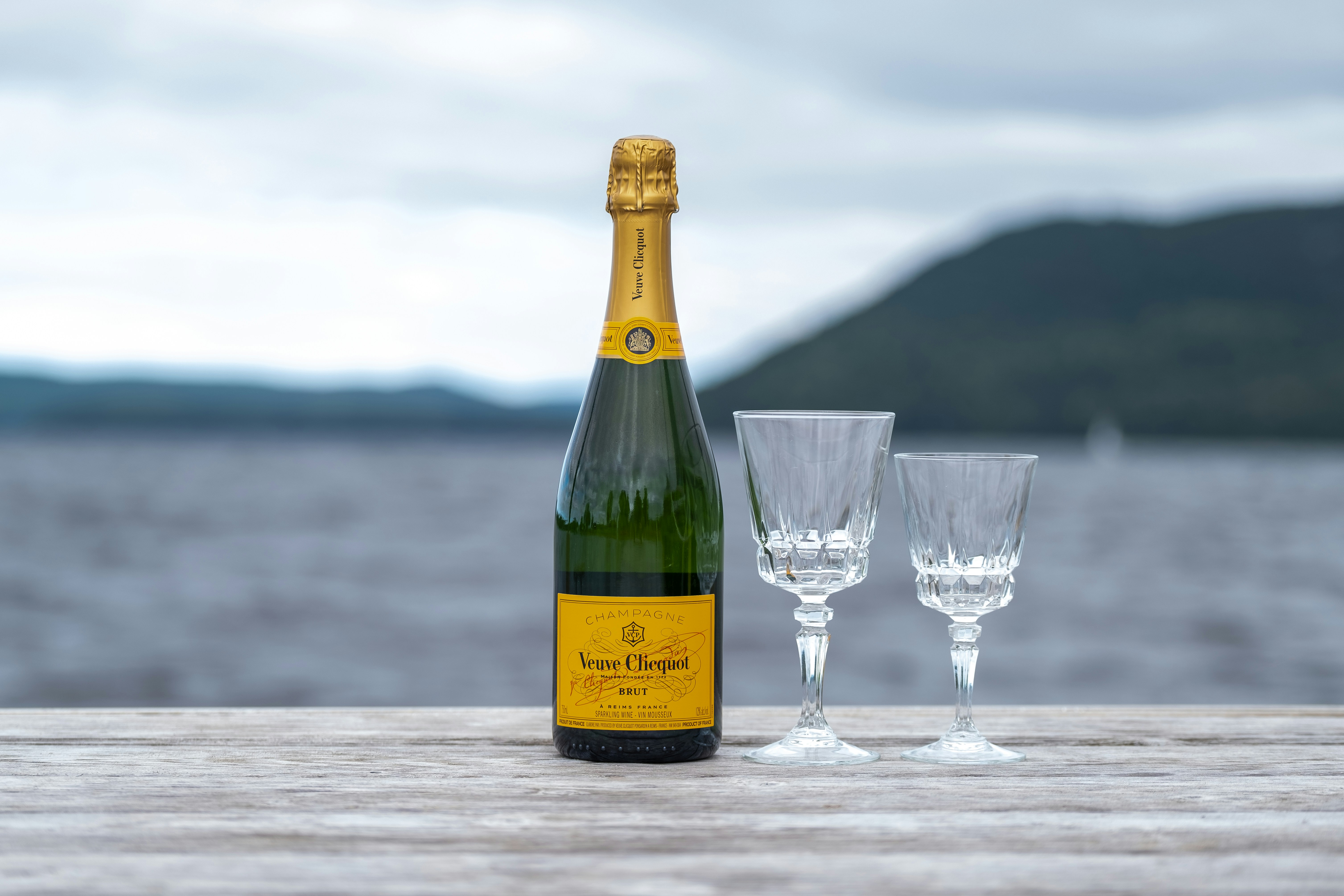 veuve cliquot champagne with glasses